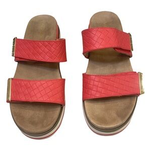 Vionic Platform Slide Sandals in Red Woven Leather - Comfort & Style! Size 10